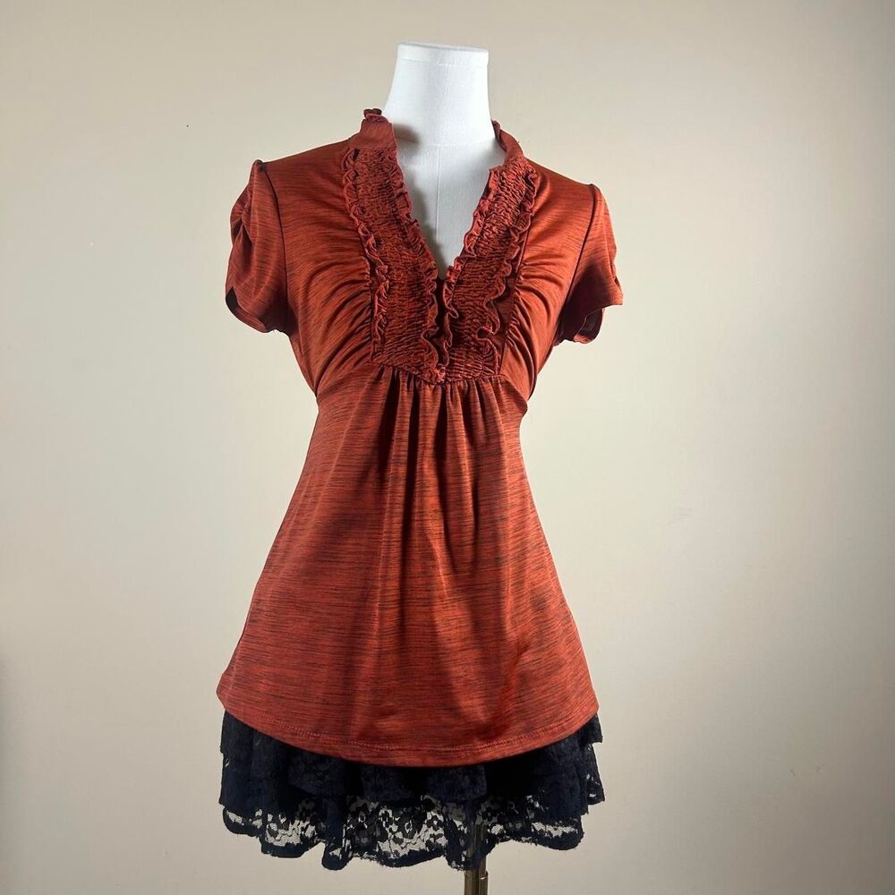 Heart Soul Orange Horror Game Protaganist Ruffle Tie Top
